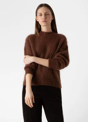 Women's Mohair Crew Neck Jumper in Mid Camel