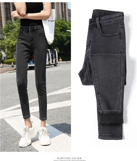 Women's Winter Warm Polyester Casual High Waist Skinny Trousers