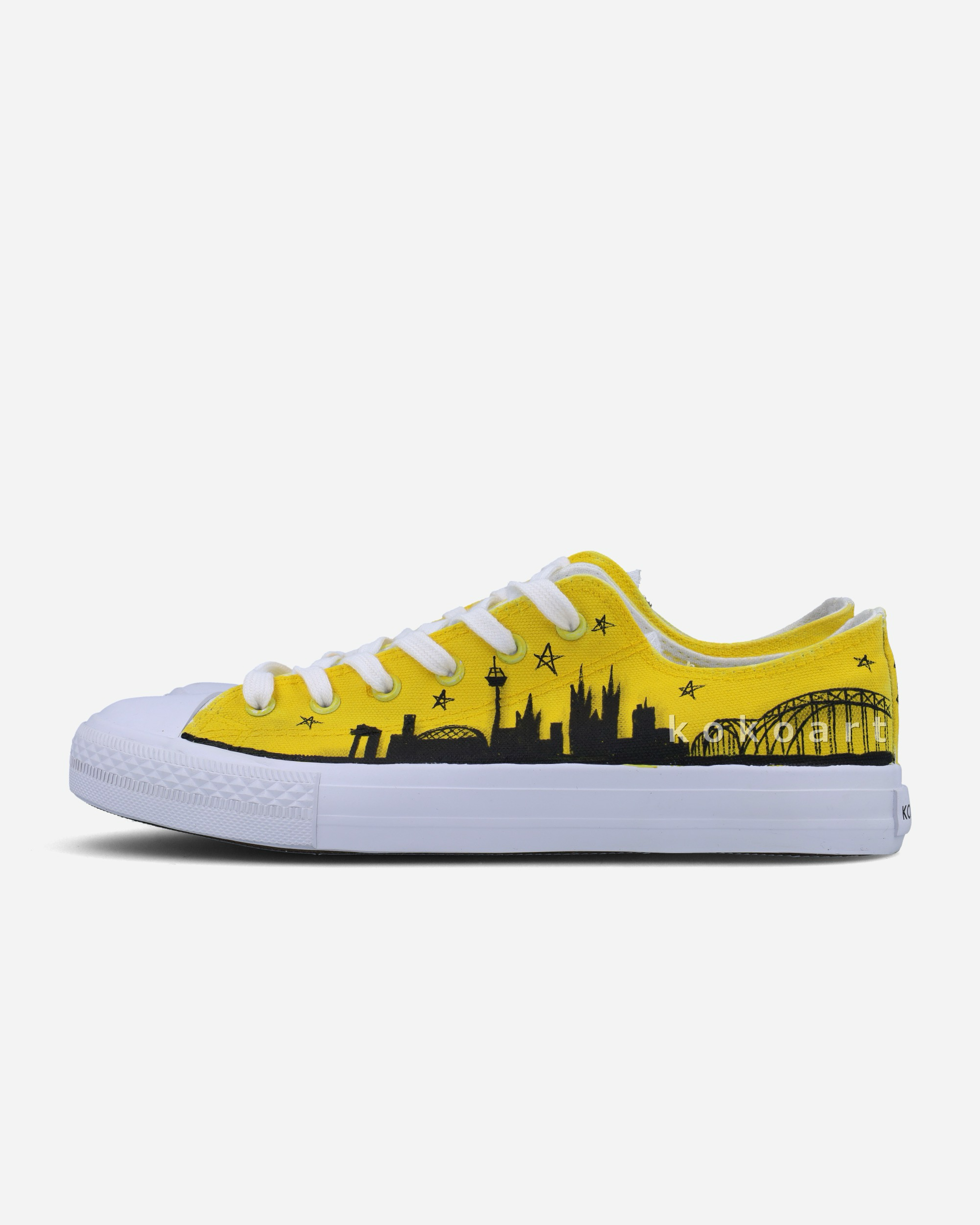 Yellow Background Skyline Hand Painted Shoes